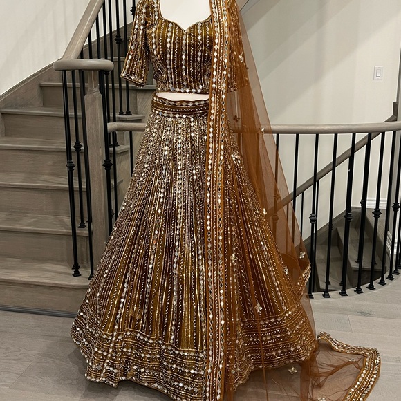 Mirror Work Heavy Bronze Lehenga - Reception Wear - Picture 3 of 3
